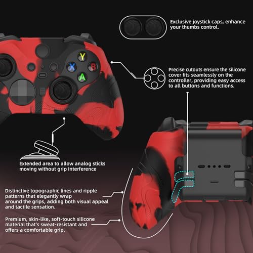 Image of PlayVital Mountain Range Edition Silicone Cover for Xbox Elite Wireless Controller Series 2, Red & Black Anti-Slip Controller Skin for Xbox Elite Series 2 Core with Thumb Grips
