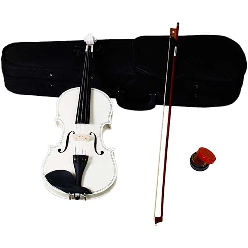 Full Size 4/4 Acoustic Violin Set,Beginner Violin Vintage Solid Wood Violin Starter Kit with Carrying Case,Bow and Rosin (White)