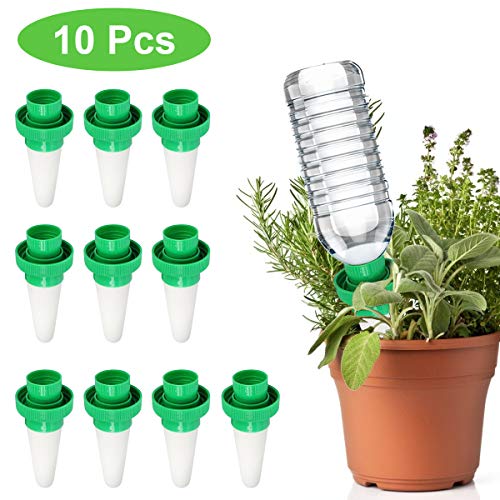 RIOGOO 10 Pack Spike arrosage Automatique des Plantes, Pots d'arrosage en céramique, arroseur Automatique de Plantes de Vacances Goutte à Goutte, système d'arrosage d'irrigation