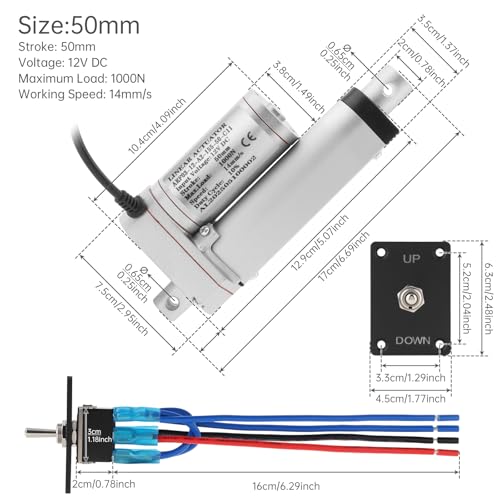 Actuador lineal resistente IP54 con interruptor impermeable y soporte incluido 2