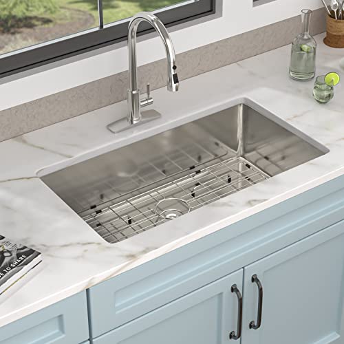 Image of 33 Undermount Kitchen Sink - Fulorni 33 inchx19 inch Kitchen Sink Under Counter 16 Gauge T304 Stainless Steel Single Bowl Basin