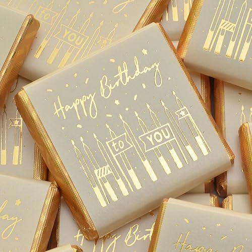 Wyeland Confectionery Happy Birthday Milk Chocolate Neapolitans - Gold on Cream Birthday Candles - 25 Chocolates