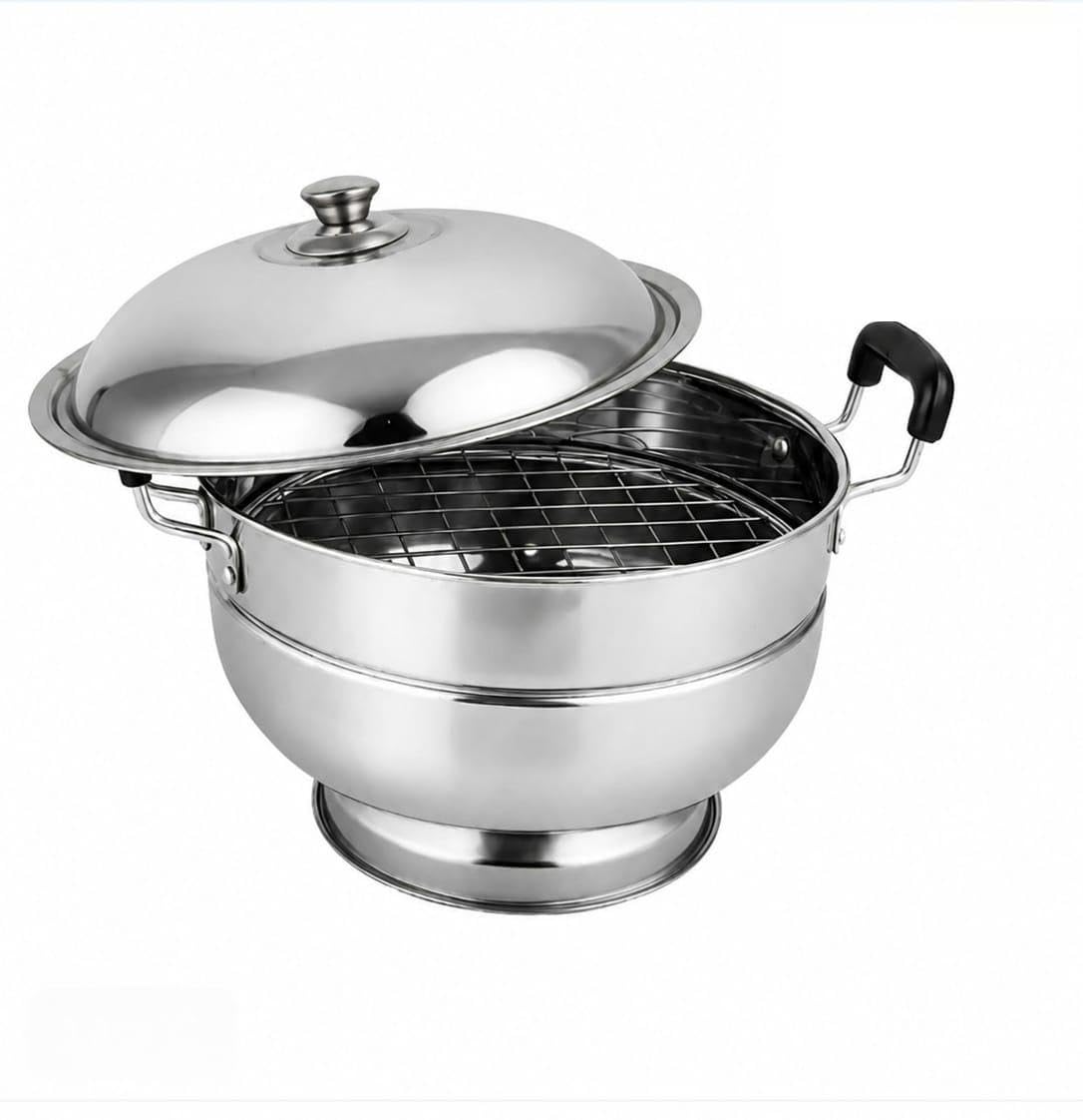 Stainless Steel Bati Cooker Gas Tandoor | Even Heat Distribution, Rust & Corrosion Resistant, Multi-Purpose Griller, Includes Wire Rack, Easy to Clean-image-3