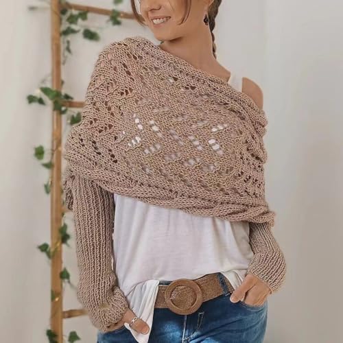 Multifunctional Scarf with Sleeves Knitted Cable Wrap Sweater Scarf Crochet Pattern Shrugs for Women Cozy Sleeve Wrap Shawl4