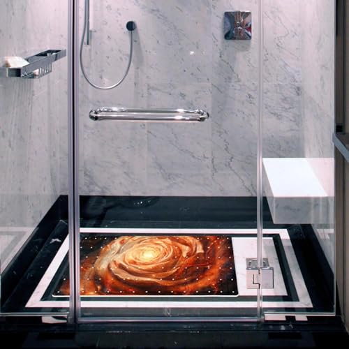 Alfombrilla de baño de PVC extralarga Orange Rose Galaxy con ventosas 7