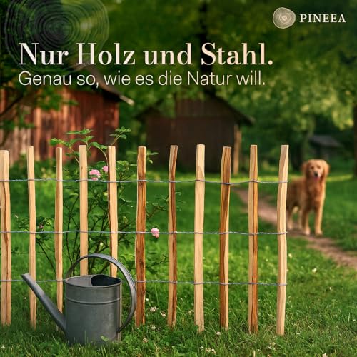 PINEEA Staketenzaun 80 cm Hoch - Holzzaun aus Haselnuss - Wetterbeständiger Gartenzaun 5M Lang - Kastanienzaun für Dekoration und Pflanzenschutz - Lattenabstand 7-8 cm