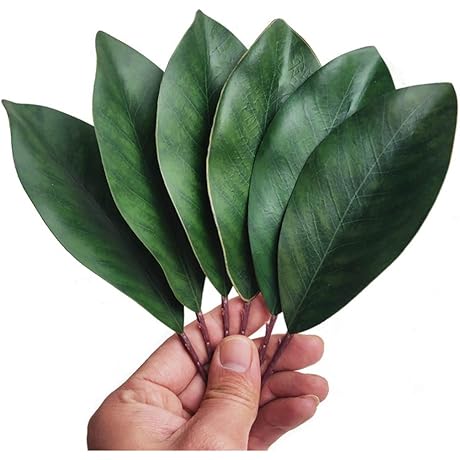[12 PACK] Artificial Magnolia Leaves-Bigger Fake Green Magnolia Leaves for Wedding Decorations,Bookmark,Fake...