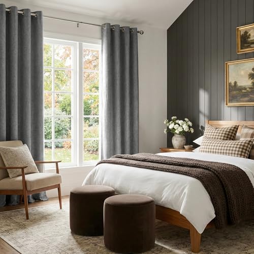 Image of NICETOWN 100% Blackout Grey Curtains Linen Blend with White Liner Composite, Grommet Thermal Drapes Sound Reducing Relax Home Decor Window Treatments for Living Room, 2 Panels, W52 x L84