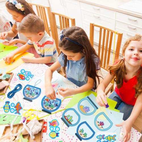 Chiisong 24 Sets Fishbowl Paper Crafts for Kids Summer Fish Tissue Paper Sign Craft Kit Make Your Own Aquarium DIY Paper Craft Art Projects for Kids Fun Classroom Home Activities, 4 Styles