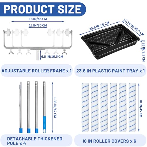 12 Pcs 18 Inch Paint Roller Kit- 18 Inch Paint Roller Tray, 12-18" Adjustable Roller Frame & Thickened Extendable Steel Pole, Large Paint Roller Sleeves with Tray for Painting Wall Ceiling - Image 2
