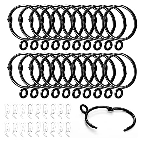 Curtain Hooks and Rings, 20 Pcs Black 32mm Internal Diameter The Can Be Opened and Closed curtain rings metal and Plastic Curtain Hooks,for Hanging Rings Curtains and Rods (20 Pcs) Cover