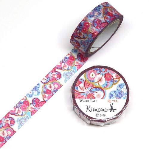 Cinta adhesiva de kimono - Cinta washi (0.591 in) estampado de láminas - Patrón de flores Ume japonés