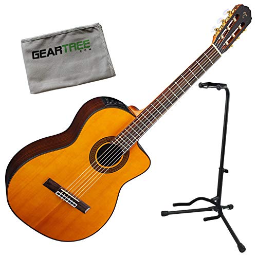 Takamine GC5CE-NAT Acoustic Electric Classical Cutaway Guitar w/Cloth and Stand