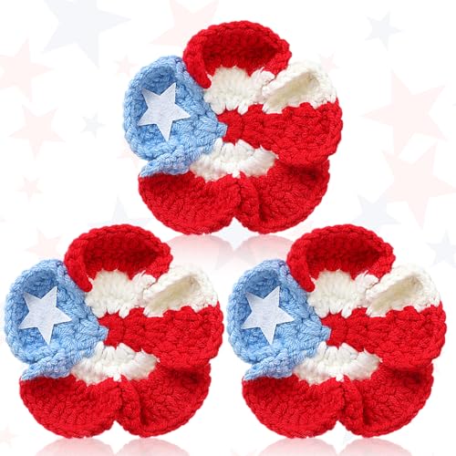 Whimsibelle 3 Pcs Puerto Rico Hair Clips Red White Blue Puerto Rico Flag Souvenirs Gifts Star Flower Cotton Crochet 3.94 Inch Large Hair Clips for Women Patriotic Parade Independence Day