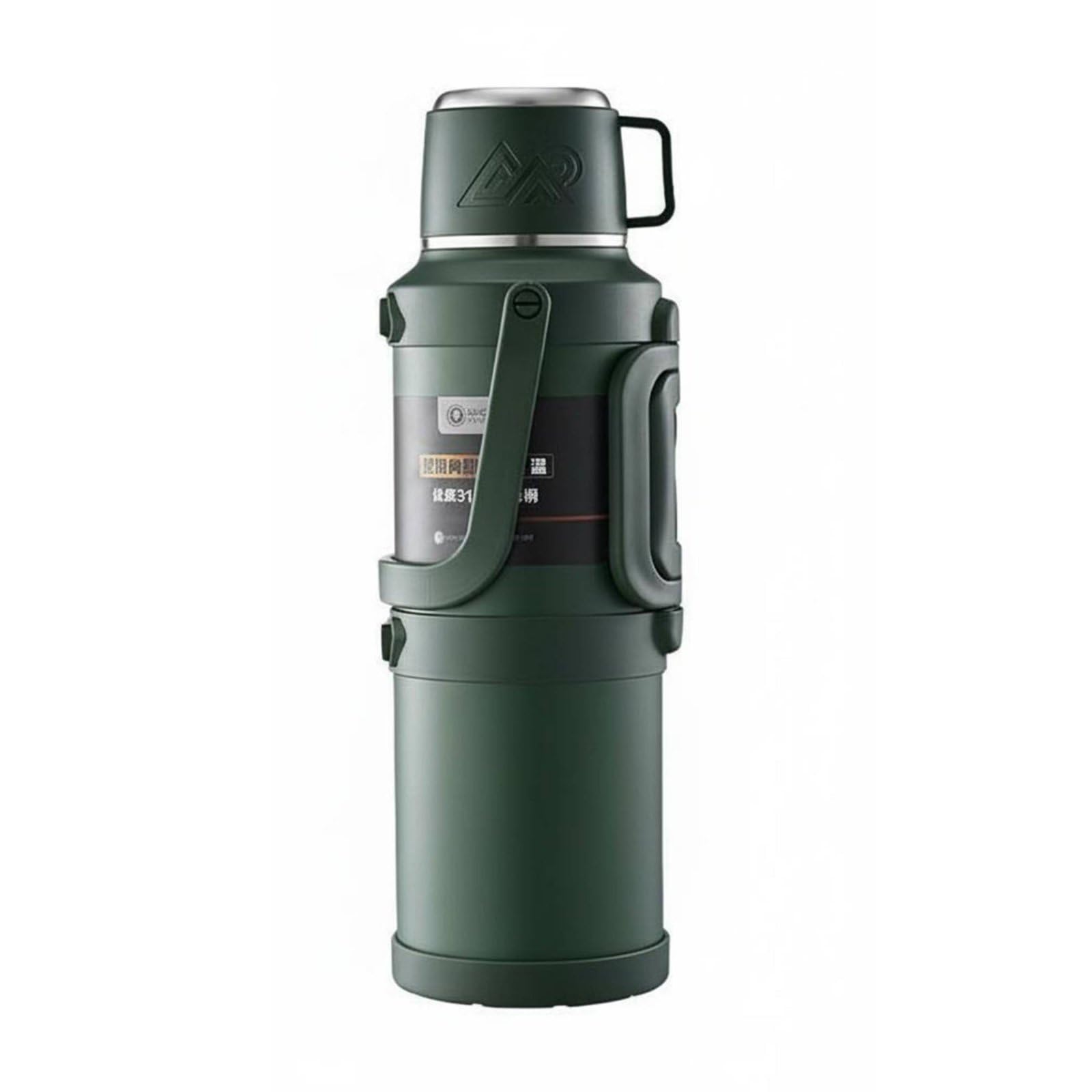 Borraccia Termica in Acciaio Inossidabile 316 con Conservazione Oltre Un Giorno Manico Robusto E Coperchio Tazza Adatta a Escursioni Campeggio Viaggio Lavoro, Verde Militare, 3200ml