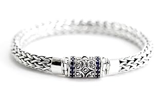 Dragon Bone Woven Chain: A Majestic and Vibrant Sterling Silver Bracelet with Sapphire Accents