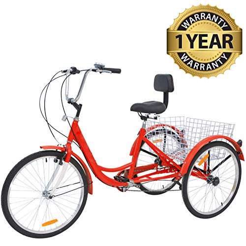 Slsy Adult Tricycles 7 Speed, Adult Trikes 24 inch 3 Wheel Bikes, Three-Wheeled