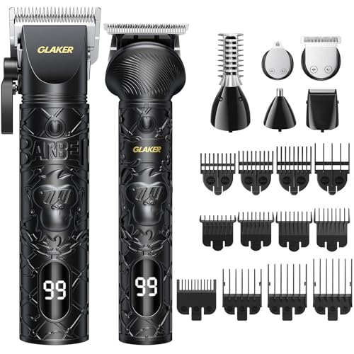 GLAKER Cortapelos y Cortabarbas 6 en 1 para Hombres, Cortapelos Profesional para Cortes de Cabello, Cortapelos Inalámbrico, Recortador de Vello Nasal y Facial, Bigote, Afeitadora Corporal (Black)