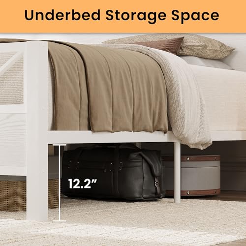 Image of LIKIMIO King Size Bed Frame, Tall Modern Headboard 51.2 inch, Platform Bed Frame with Strong Metal Support, Solid and Stable, Noise Free, No Box Spring Needed, Easy Assembly, White