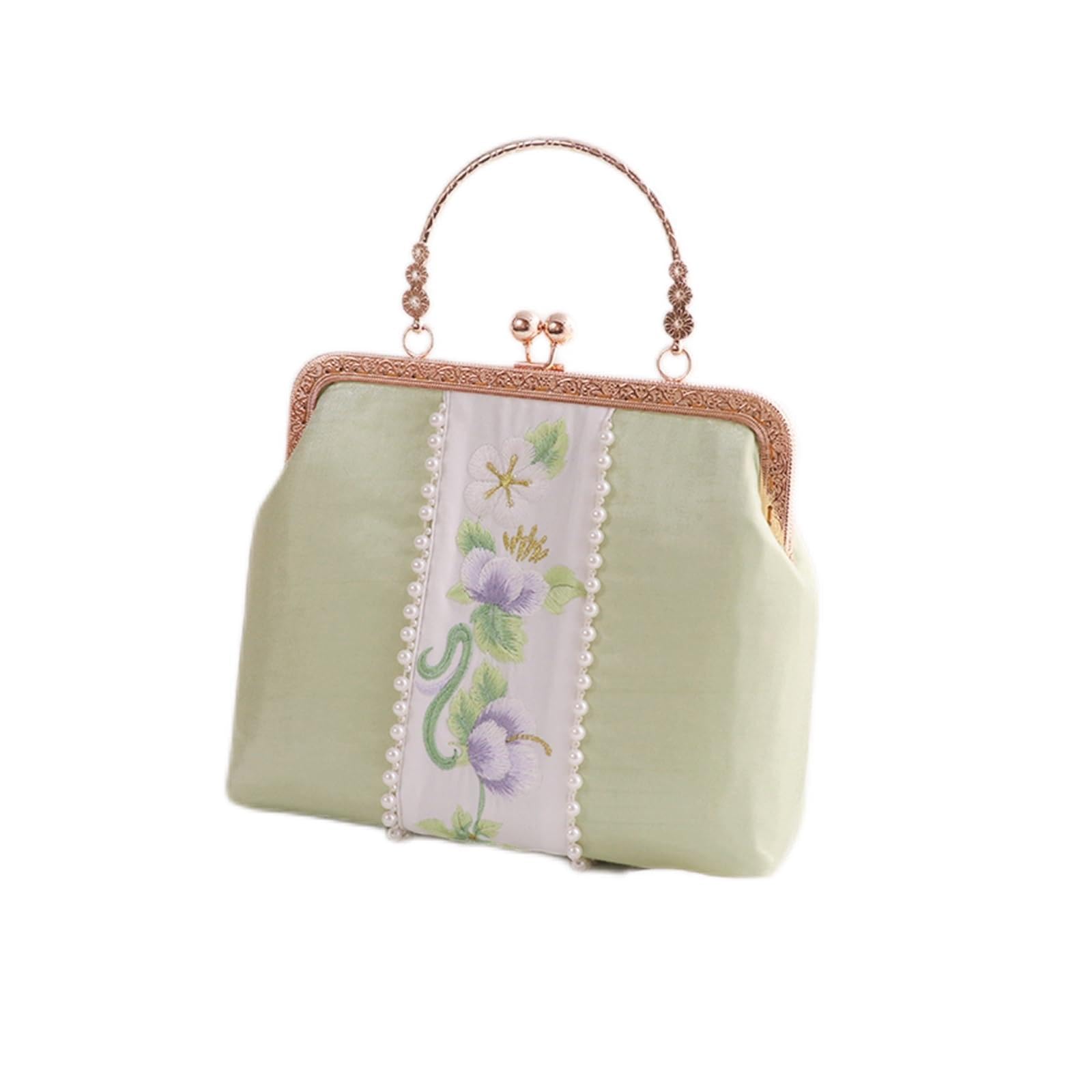 Sac cheongsam broderie épaule pour femme, grand sac à main vintage bouche d'or