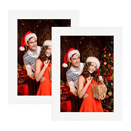 Golden State Art, Set Of 2, 5X7 White Wooden Picture Frame - Tabletop/Wall Display - Great For Group/Family Photos - Landscape/Portrait - Real Glass - Simple Classic Design #TOP15