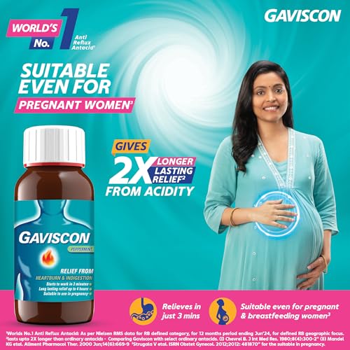 Image of Gaviscon Peppermint Liquid Antacid 150 ml | Quick and Lasting Relief from Acidity, Gas, Bloating, Heartburn and Indigestion | World's No. 1 Antacid Brand