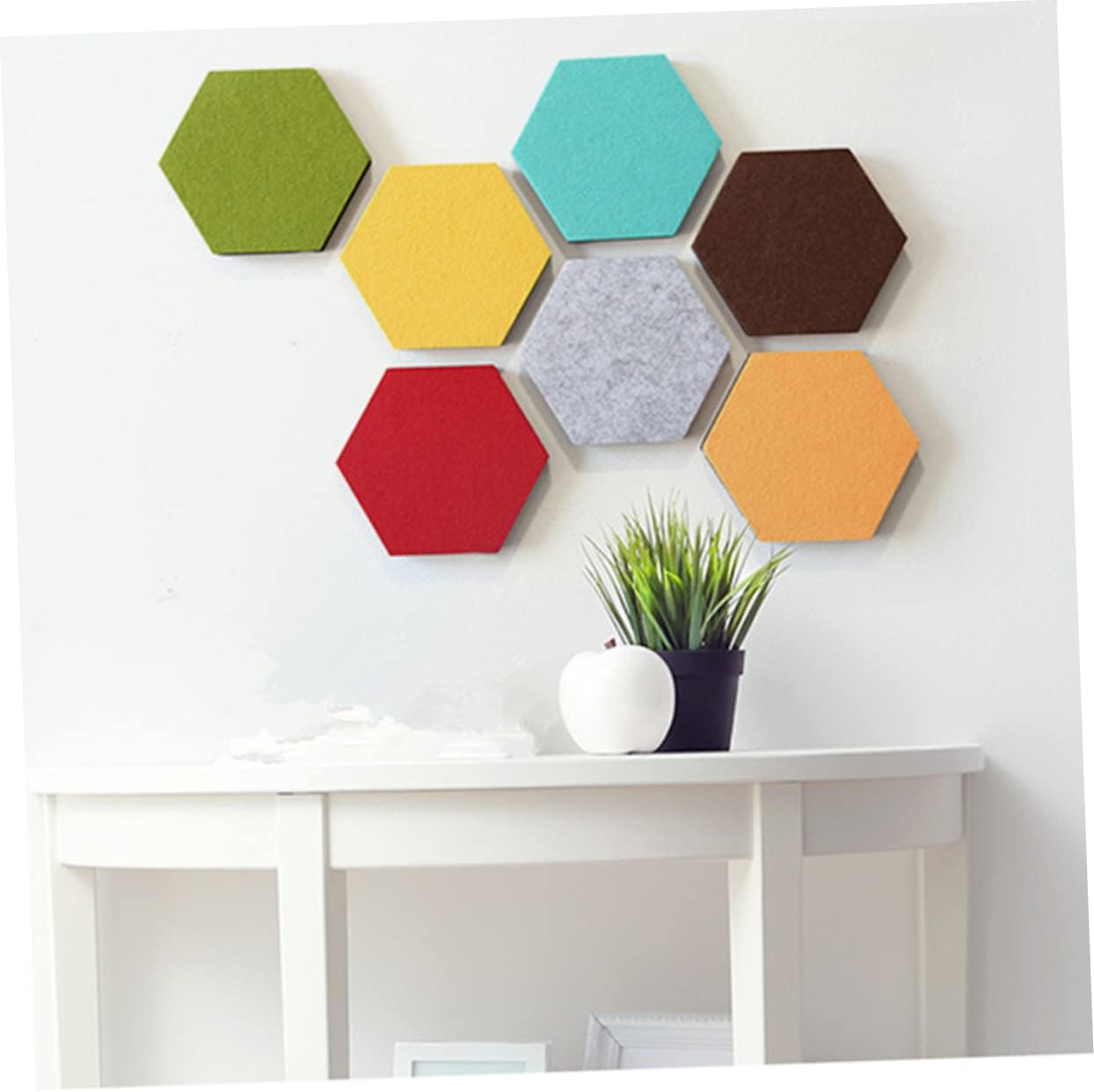 TEHAUX 10pcs Colorful Hexagon Felt Board Soft Cork Wall Panels for Home Decor Easy Peel and Stick Installation for Photos Reminders and Key Organization
