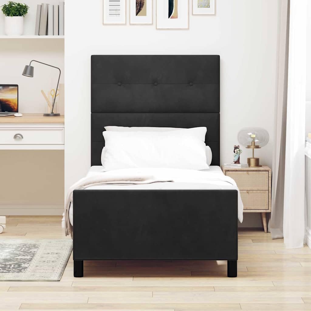 Velluto premium legno massello Modern Box letto singolo Nero 100x200 cm