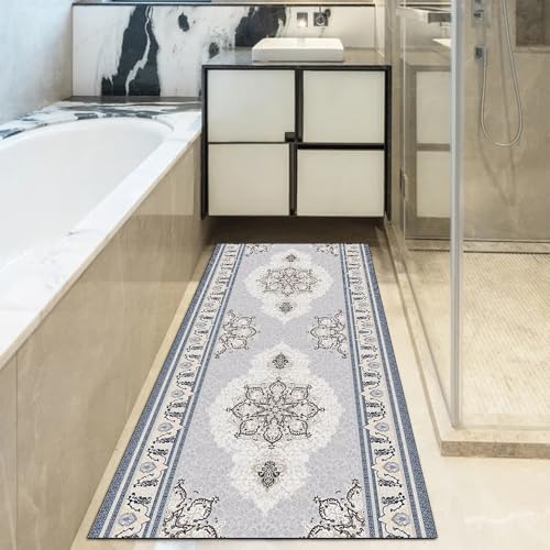 Alfombra pasillo gris vintage de 60x120 cm lavable 5