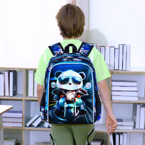 Image of CCJPX 3PCS Backpack for Boys, 16 Inch Kids Panda Water Resistant Preschool Backpacks, Cool Kindergarten School Bookbag Set for Teen Travel