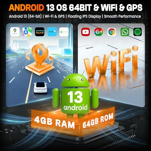 Image of MEGAAUDIO 10.33 Inch Android 14 Car Music System | Quad Core Processor, 4GB RAM, 64GB ROM | Floating IPS Touchscreen, Wireless CarPlay Android Auto, 4G SIM, 360 Camera Support (WiFi Bluetooth Stereo)