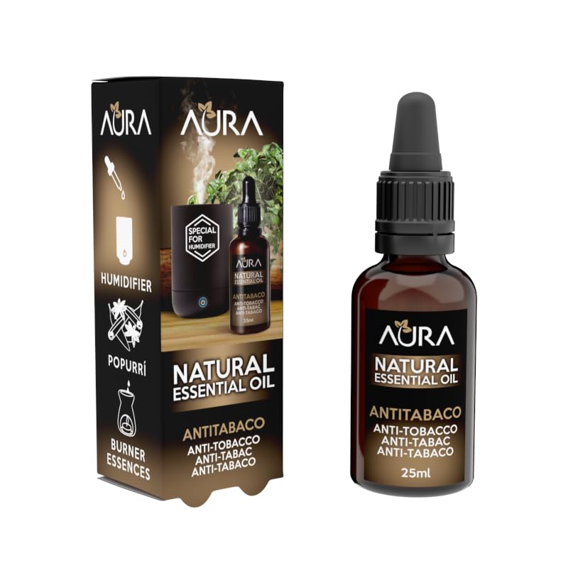 AURA | Aceite Esencial para Humidificador | 100% Puro | 25ml | 0% Alcohol (25ml, Anti-Tabaco)