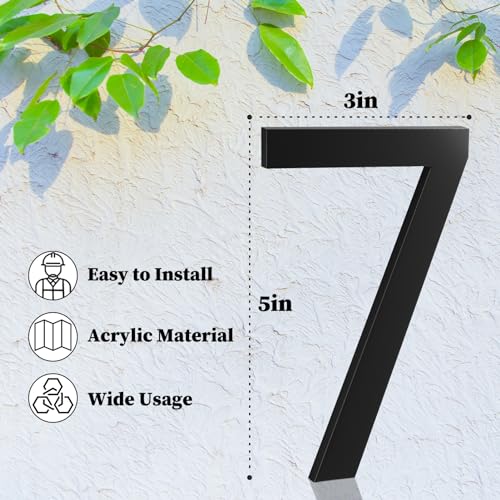 5 Inch House Numbers, Self-adhesive House Number Acrylic Modern House Numbers for Outside Black Mailbox Numbers Address Home Number for House Apartments Office Hotel Room Easy to Install (3)