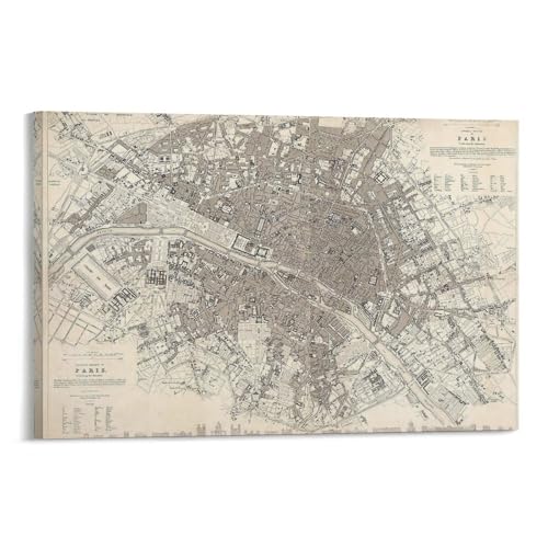 Poster vintage 1834 con mappa della regione di Parigi Est, opere d'arte da appendere, su tela, 20 x 30 cm