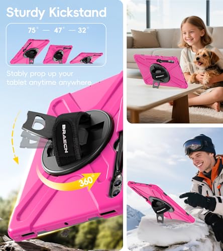 Image of BRAECN Case Galaxy Tab S10 Plus / S9 Plus / S9 FE+ / S8 Plus / S7 Plus / S7 FE | 12.4 inch Shockproof Heavy Duty Full Body Protective Cover with Hand Strap & Kickstand, Shoulder Strap, S Pen Holder Pink