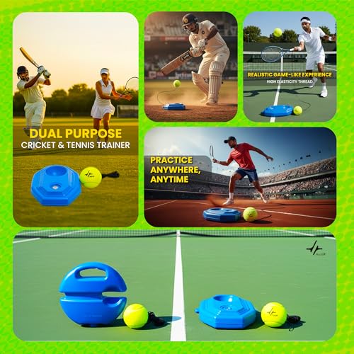 Image of PulseITStroke - Tennis Trainer Rebound Ball with String | Self-Practice Tennis Training Set with Base | Cricket & Tennis Rebound Ball with Rope | Fill with Water or Sand for Stability (Octagon)
