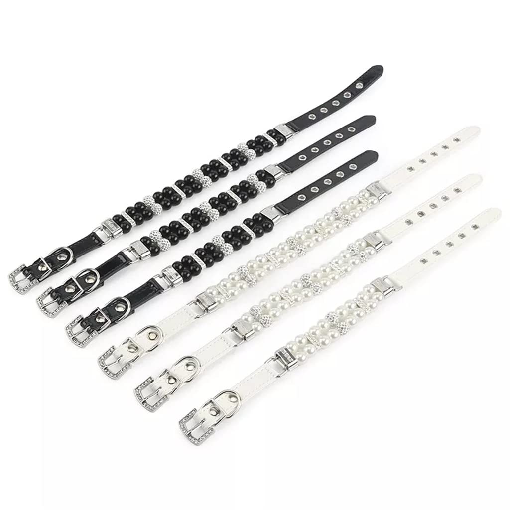 Collar de perlas para perros cuero PU perro Perlas artificiales Collares para mascotas diamantes imitación para pequeños