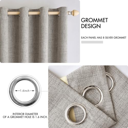 Image of MIULEE 100% Blackout Linen Textured Curtains for Bedroom Solid Thermal Insulated Warm Taupe Grommet Room Darkening Curtains & Drapes Luxury Decor for Living Room 52 x 90 Inch (2 Panels)