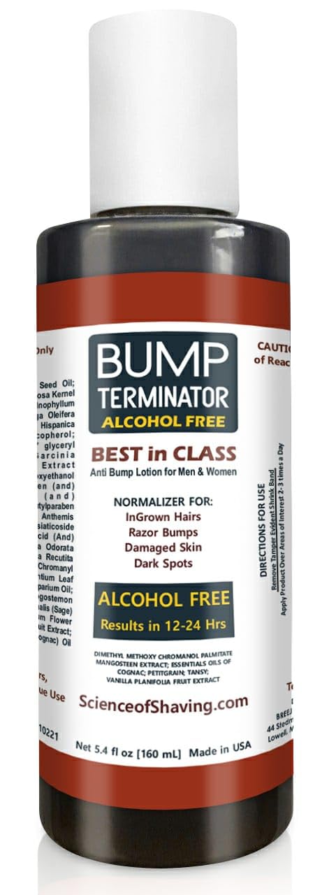 BUMP Terminator Alcohol FREE Anti Razor Bumps, Ingrown Hair, Skin Treatment for Face, Neck, Bikini area, Legs-After Shave & Dark Spot Corrector, Unisex (Lotion, 5.4 oz Standard Strength)