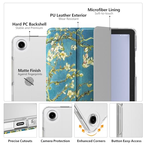 Image of MoKo Trifold Case for Galaxy Tab A9 Plus /A9+ 11 Inch 2023, Apricot Blossom | Slim Stand Hard PC Translucent Back Shell Smart Cover, Auto Sleep /Wake, Light, Anti-scratch, 2 Adjustable Angle