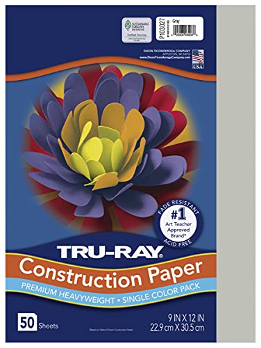 PACON Tru-Ray Heavyweight Construction Paper Gray 9 x 12 50 Sheets (PAC103027)