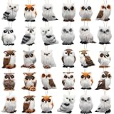 Jexine 30 Pcs Christmas Hanging Owl Ornament Bulk Faux Fur Plush Animal Decorations Christmas Tree Decorations for Home Holiday Xmas Party(Cute Owl)