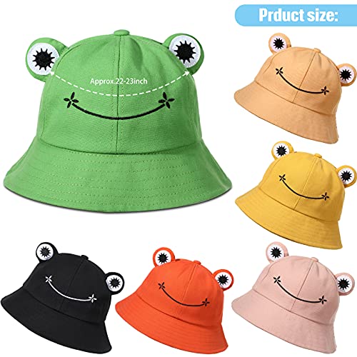 Cute Frog Bucket Hats Fisherman Cap Summer Beach Sun Protection Cap For Adults (Green, Yellow, Black, Orange, Pink, Khaki, 6) #TOP1