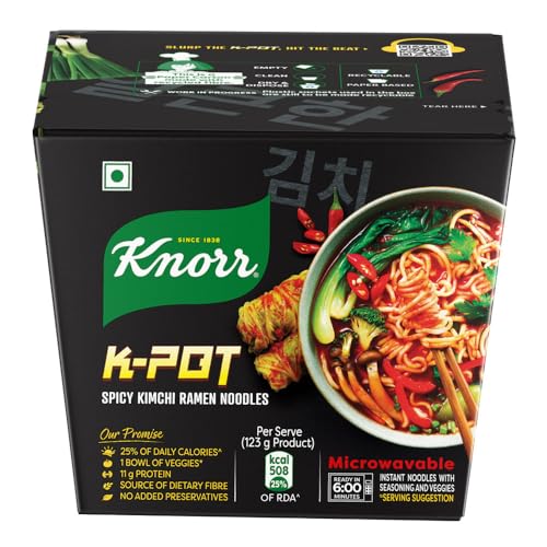 Image of Knorr Korean Meal Pot- Spicy Kimchi Ramen Noodles l Korean Noodles | Microwave only | Vegetarian | 123 gm l Pack of 1 |