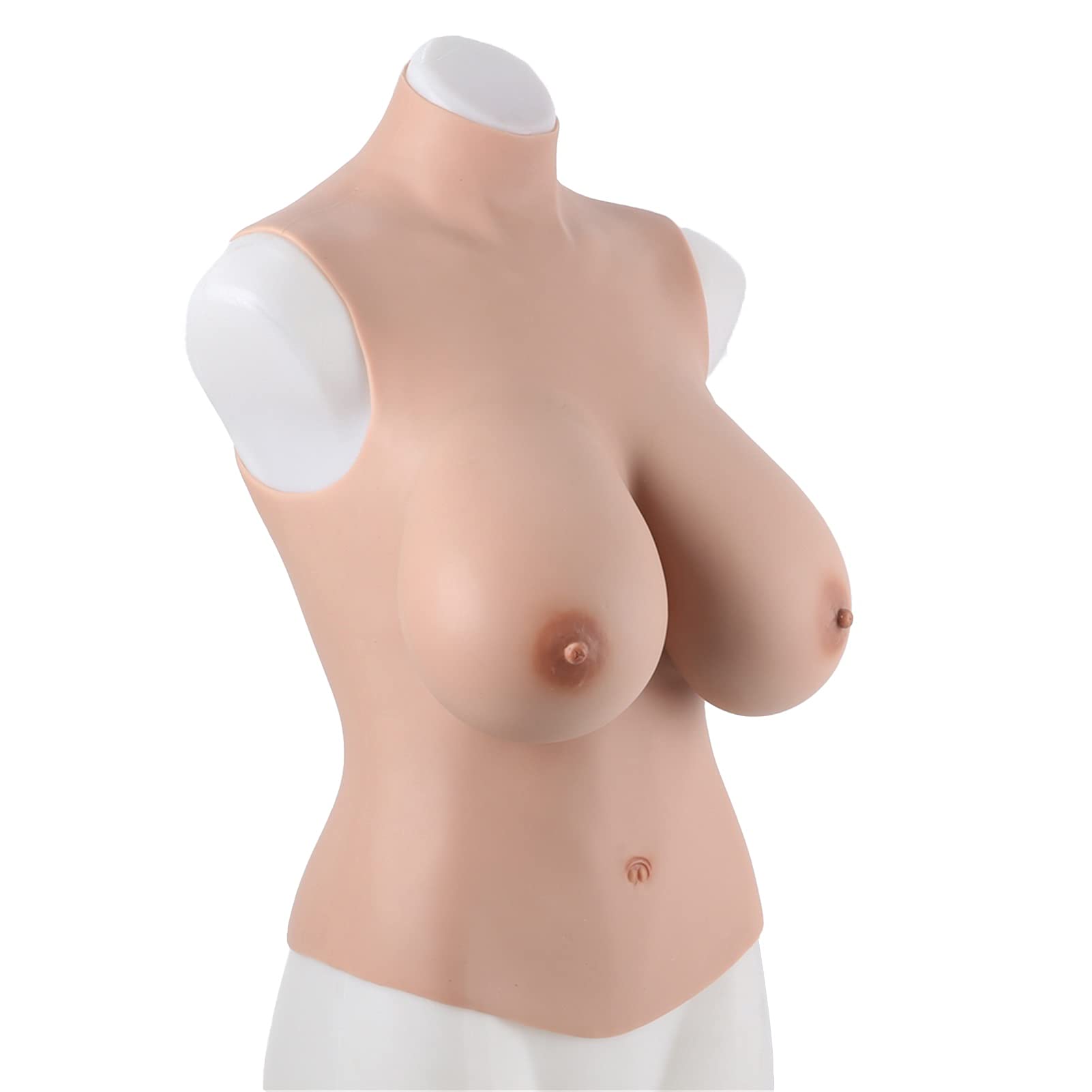 Jdxqbld Brown Skin Realistic Silicone Artificial Breast Prosthesis, High Neck Style, B-G Cup, For Shemales, Drag Queens And Transgender People, Stuffed With Soft Cotton, G~2100G