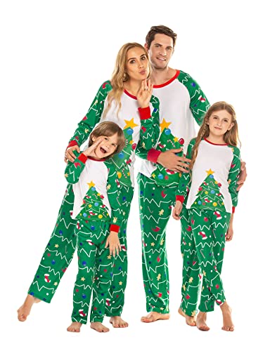 Ekouaer Christmas Pajamas for Family 2024 Matching Sets Xmas Long Sleeve Pj 2 Piece Set Green Sleepwear Men with Pocket Medium