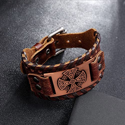 NIGHTCRUZ Celtic Solar Cross Bracelet, Leather Cuff Wristband with Irish Charm Amulet4