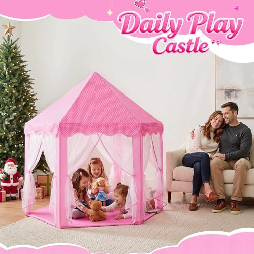 wilwolfer Princess Castle Play Tent for Girls Large Kids Play Tents Hexagon Playhouse with Star Lights Toys for Children - Additional View