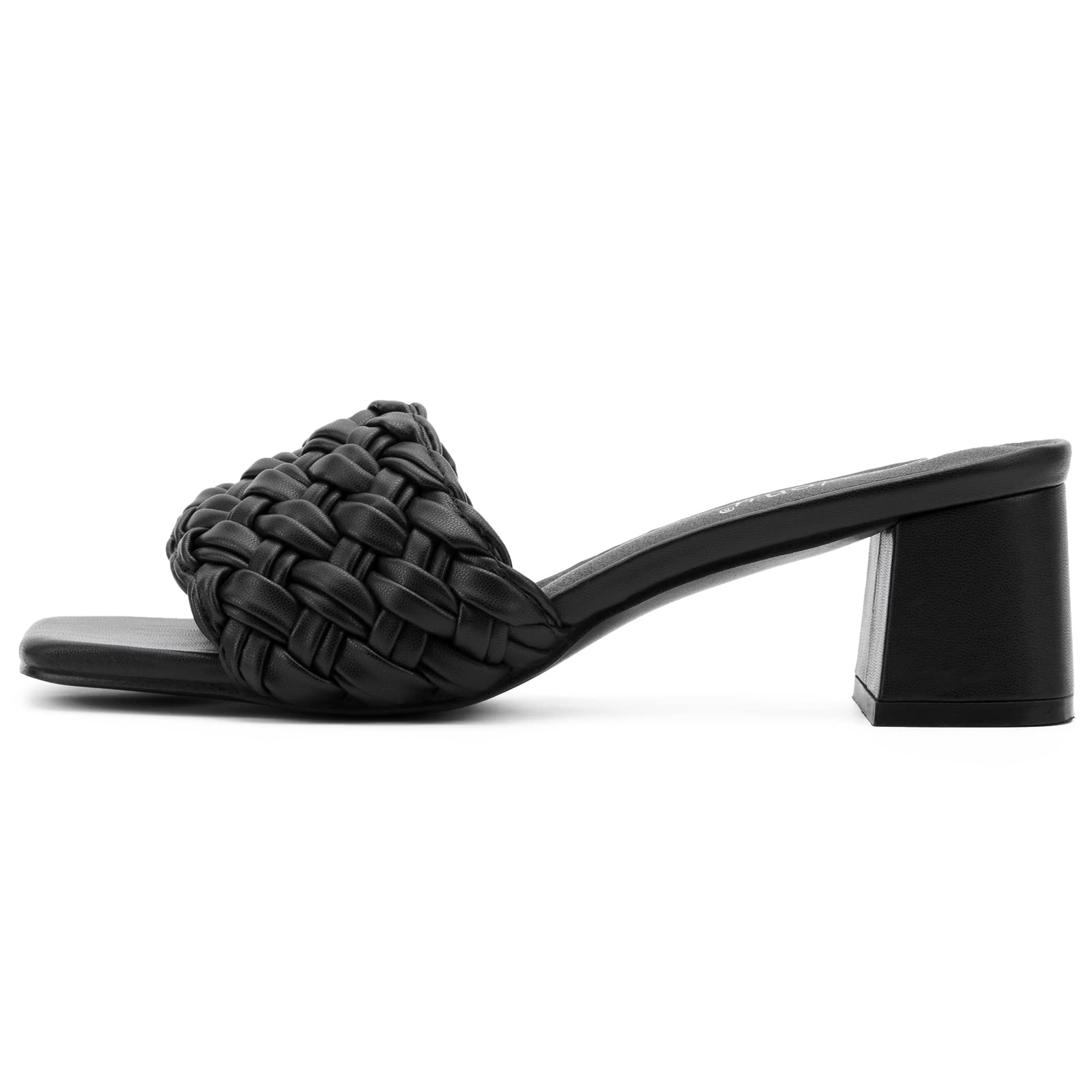 Greatonu Women's Braided Sandals with Block Heel Square Open Toe Mules Heels Summer Dressy Shoes for Women