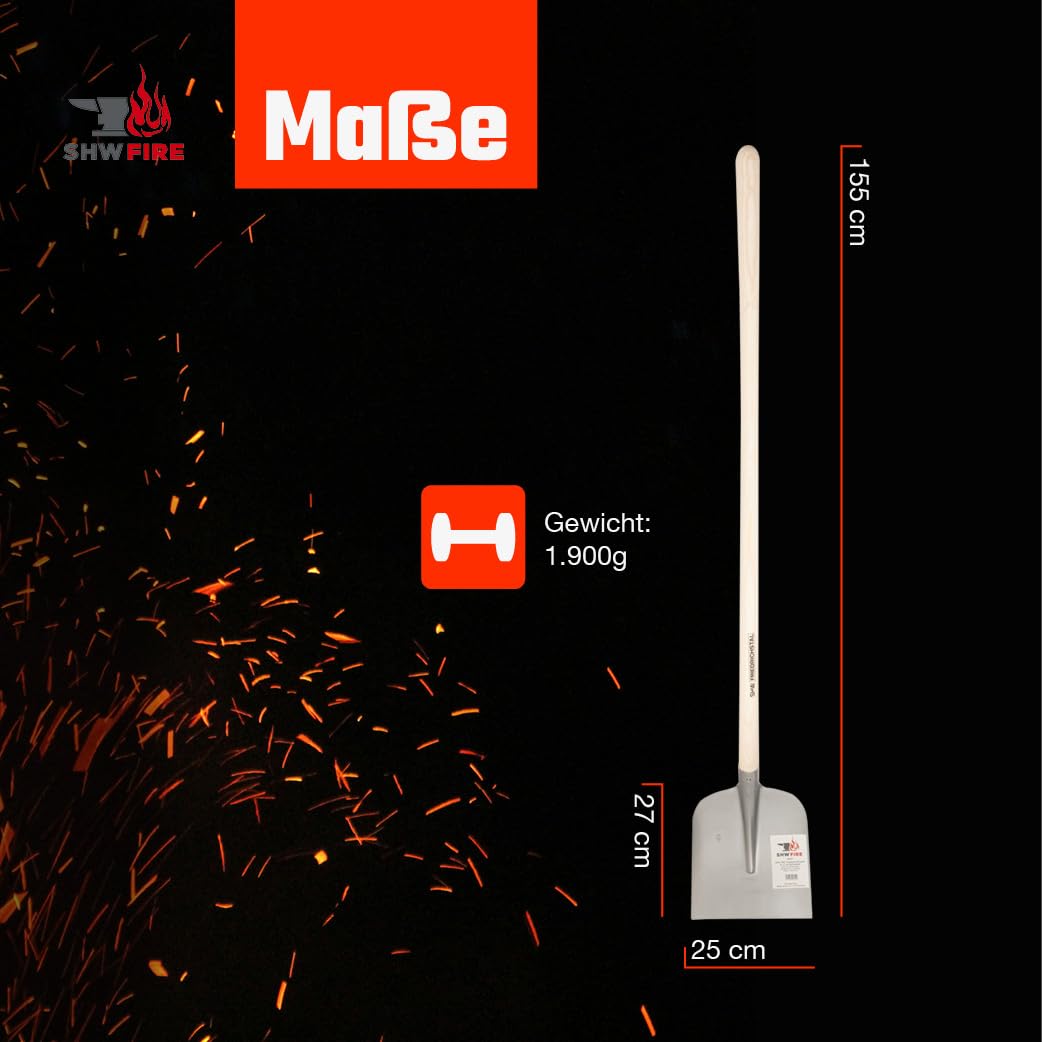 SHW FIRE - Pala in acciaio temprato, lama curva, manico in frassino 128 cm per trasmissione ottimale della forza, pala professionale resistente e durevole | Made in Germany